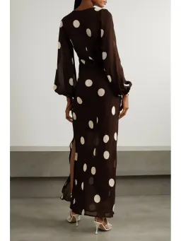 Faithfull the Brand Santos Polka Dot Georgette Maxi Dress Chocolate Size M / AU 10 for rent on The Volte - image 2