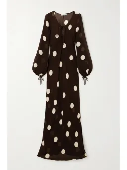 Faithfull the Brand Santos Polka Dot Georgette Maxi Dress Chocolate Size M / AU 10 for rent on The Volte - image 4