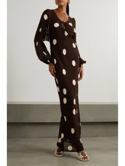 Faithfull the Brand Santos Polka Dot Georgette Maxi Dress Chocolate Size M / AU 10 for rent on The Volte - image 1