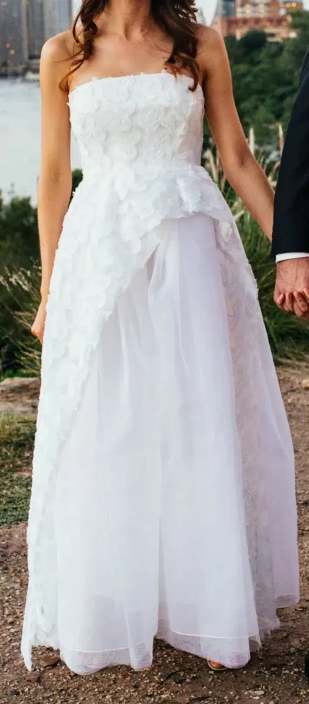 Carla Zampatti Orchid Strapless Flora Lace Wedding Dress White Size 6 for rent on The Volte - main image