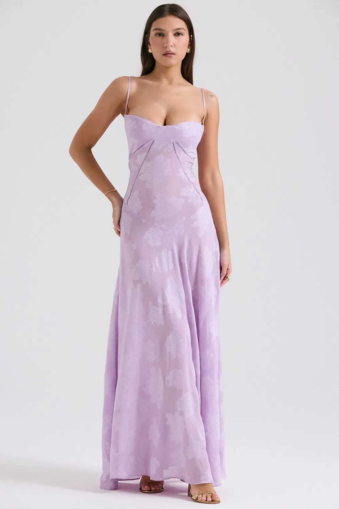House Of CB Seren Lace Back Maxi Dress Orchid Floral Size M / AU 10 for rent on The Volte - main image