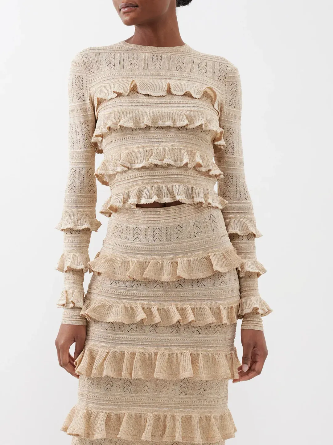 Zimmermann Matchmaker Ruffle Top Gold Lurex Size 0P / AU 6 for rent on The Volte - main image