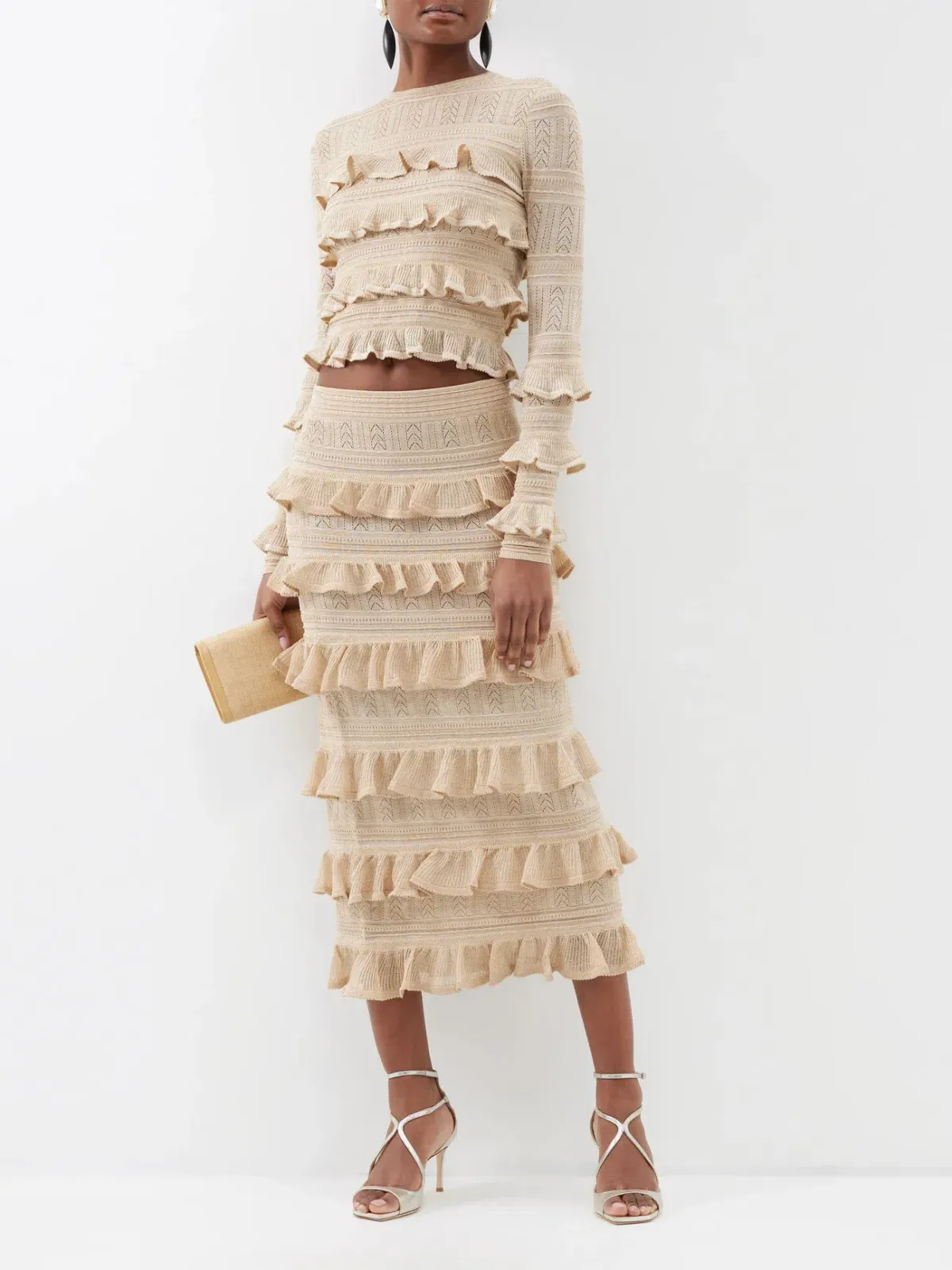 Zimmermann Matchmaker Ruffle Skirt Gold Lurex Size 0P / AU 6 for rent on The Volte - main image