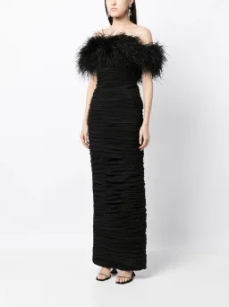 Rachel Gilbert Zion Feather Trim Ruched Gown Black Size 10 for rent on The Volte - image 1