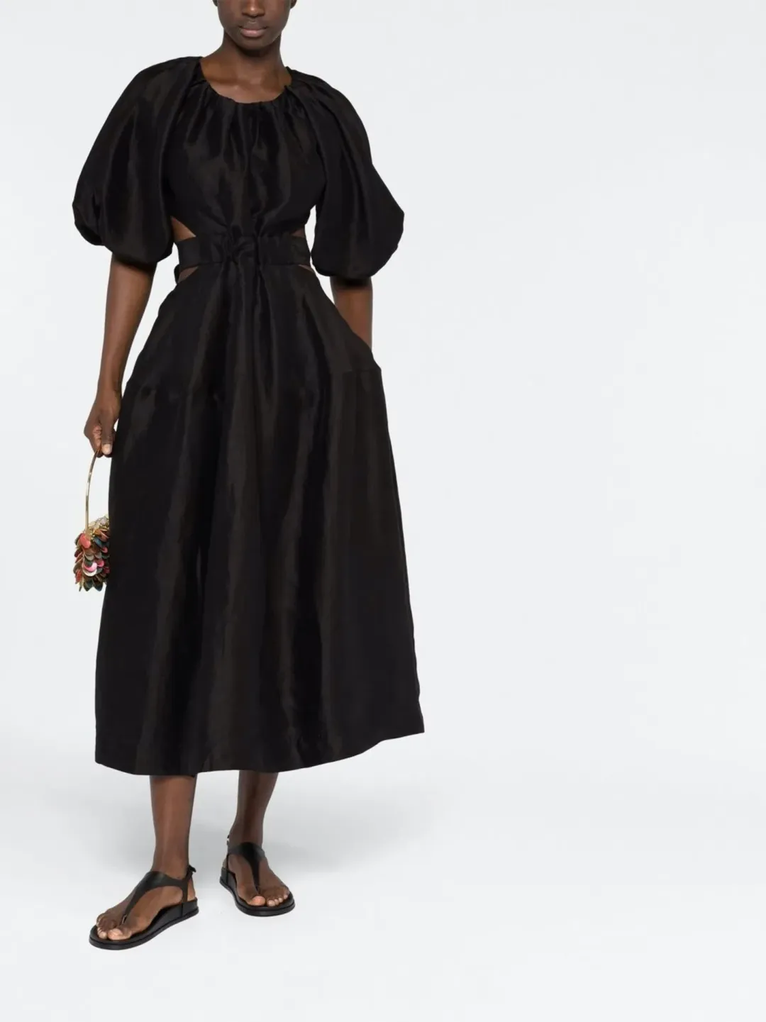 Aje Mimosa Puff Sleeve Midi Dress Black Size 8 for rent on The Volte - main image