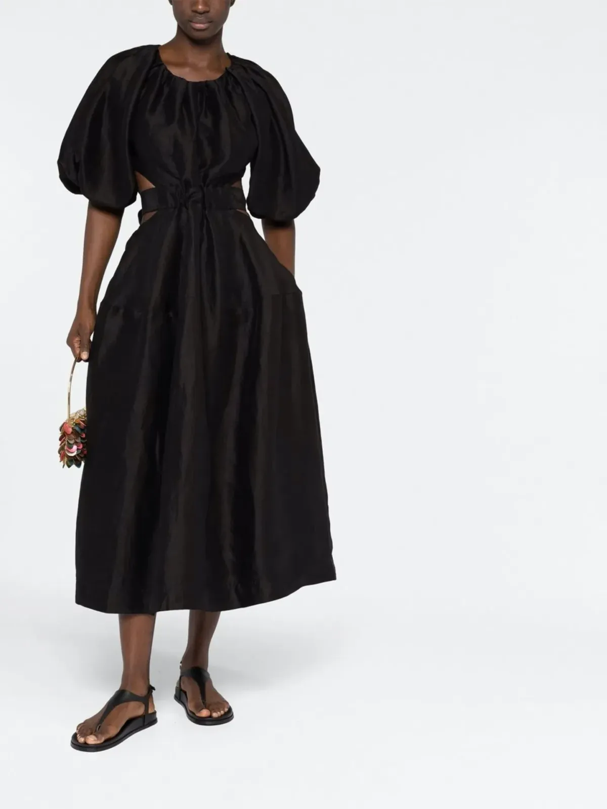 Aje Mimosa Puff Sleeve Midi Dress Black Size 8 for rent on The Volte - main image