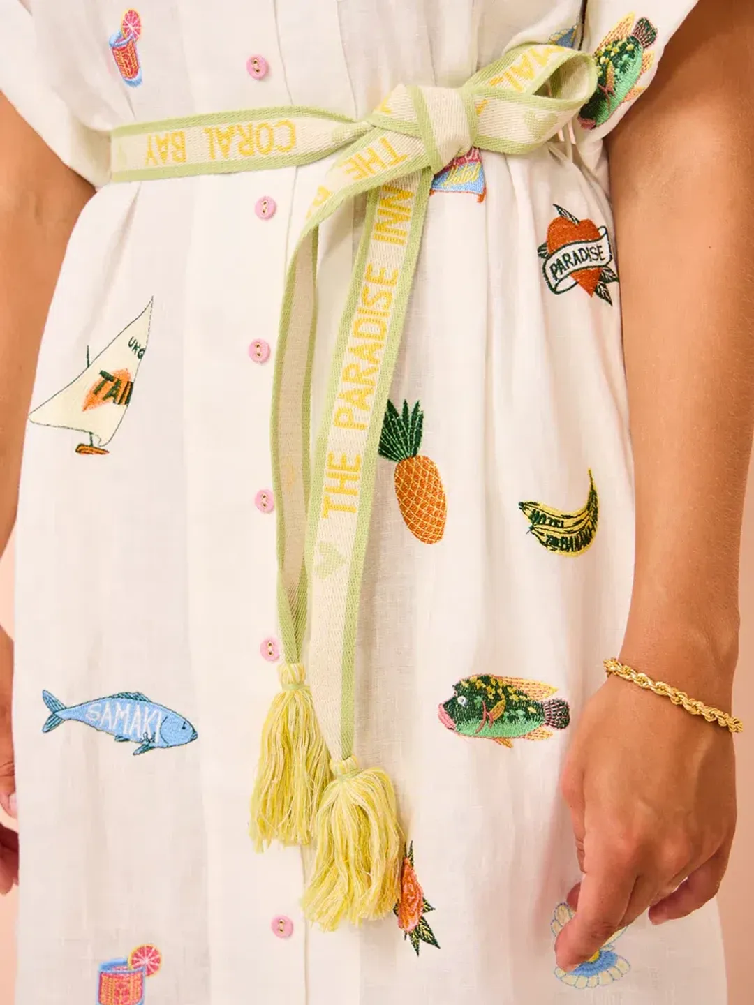 Alemais Blue Marlin Embroidered Dress In Cream Print Size 8 for rent on The Volte - main image