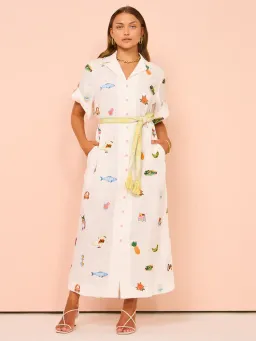 Alemais Blue Marlin Embroidered Dress In Cream Print Size 8 for rent on The Volte - image 1