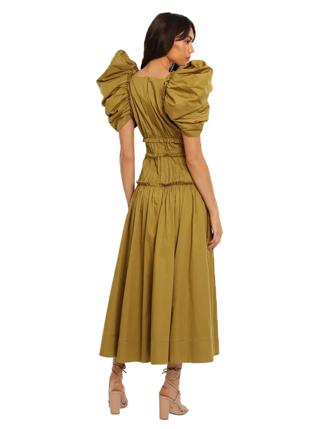 Aje Frequency Midi Dress Khaki Size 6 for rent on The Volte - main image