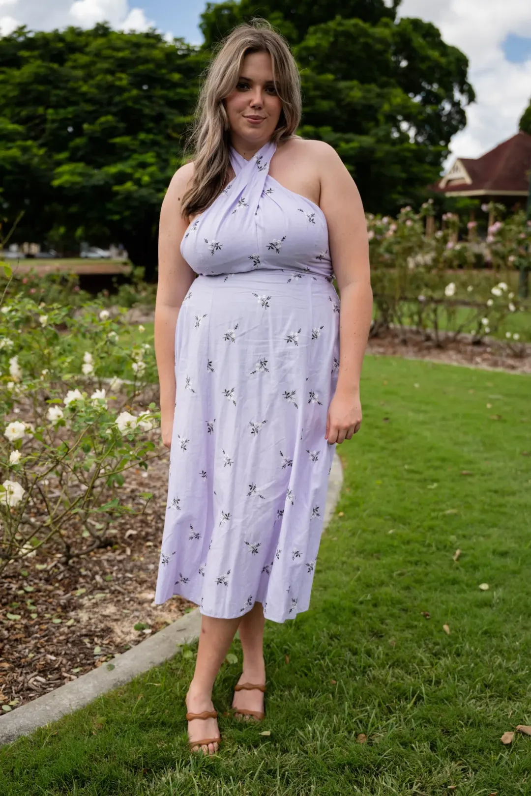 Erdem Selene Halterneck Dress Purple Size 16 for rent on The Volte - main image