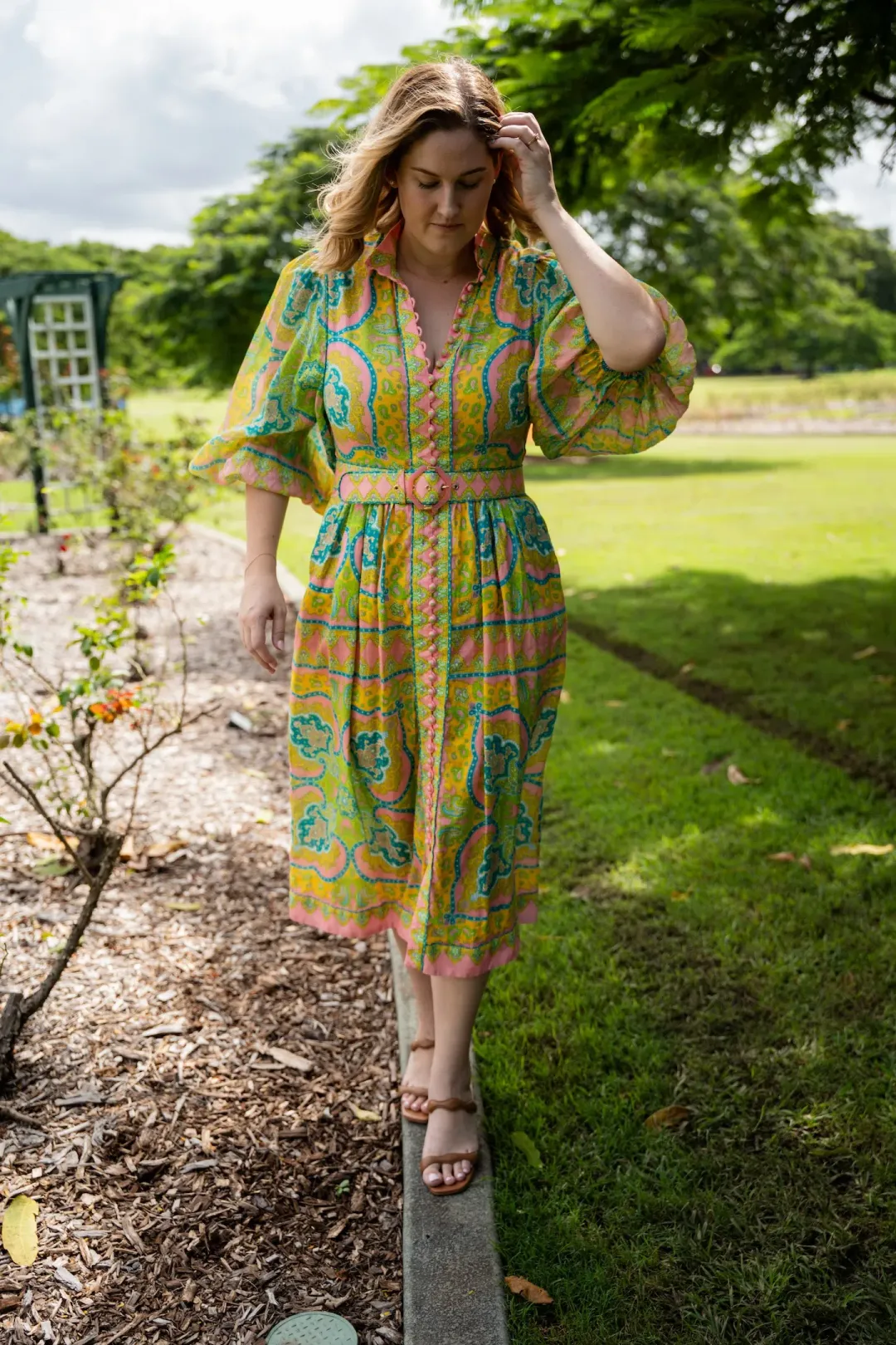 Zimmermann Estelle Buttoned Midi Dress Print Size 16 for rent on The Volte - main image