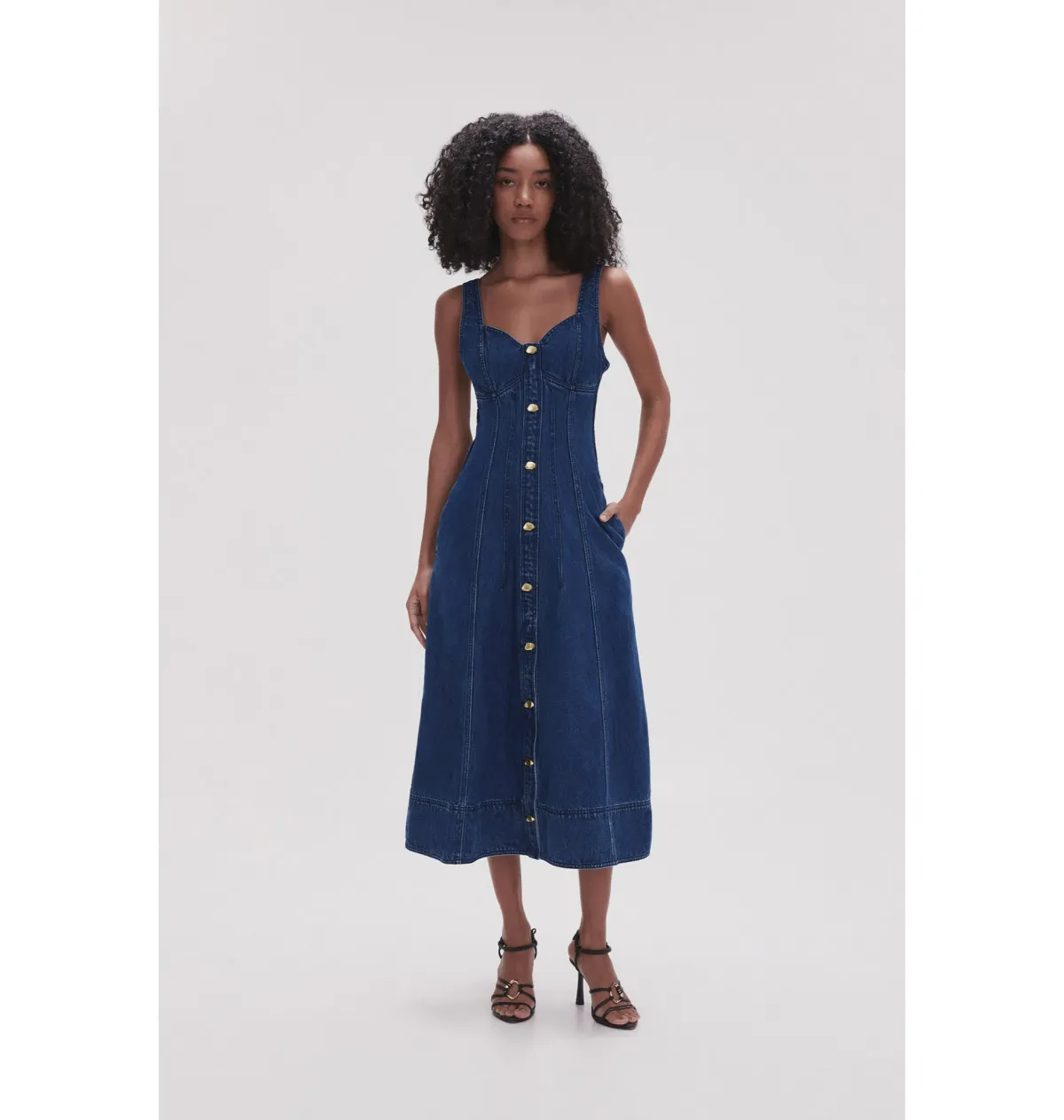 Aje May Denim Midi Dress Dark Indigo Size AU 8 for rent on The Volte - main image