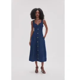 Aje May Denim Midi Dress Dark Indigo Size AU 8 for rent on The Volte - image 1
