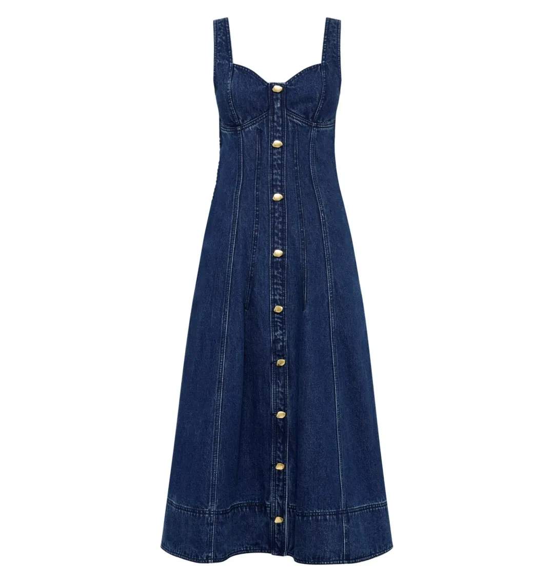 Aje May Denim Midi Dress Dark Indigo Size AU 8 for rent on The Volte - main image
