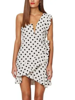 Bec & Bridge Anouk Asymmetric Mini Dress White Spot Size 10 for rent on The Volte - image 2