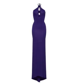 Magda Butrym Rosette Halter Jersey Maxi Dress Violet Size 34 / AU 6 for rent on The Volte - image 4