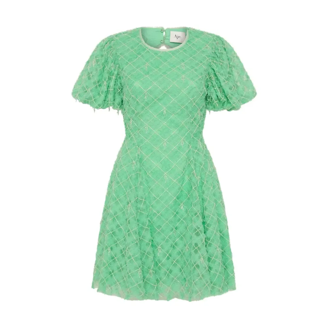 Aje Context Embellished Mini Dress Green Size AU 16 for rent on The Volte - main image