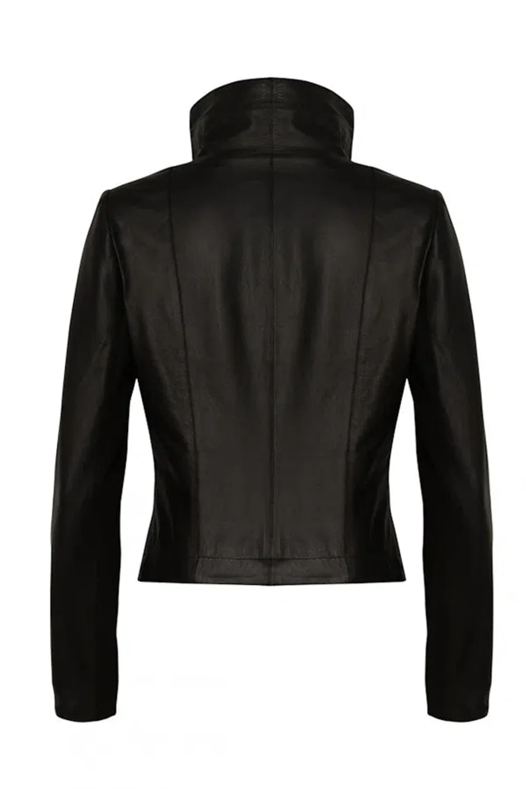 White Suede Leather Tumble Jacket Matt Black Size 6 for rent on The Volte - main image