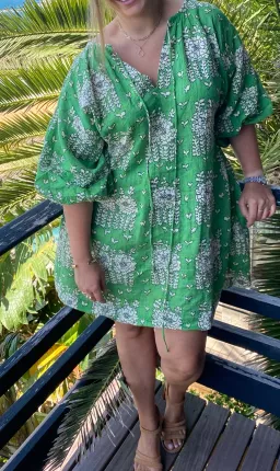 Oroton Full Sleeve Posie Print Mini Sun Dress Green Floral Size 12 for rent on The Volte - image 5