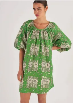 Oroton Full Sleeve Posie Print Mini Sun Dress Green Floral Size 12 for rent on The Volte - image 2