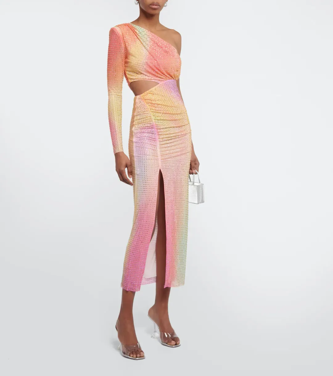 Self-Portrait Rhinestone Embellished One Shoulder Midi Dress Multi Size XS / AU 6 for rent on The Volte - main image