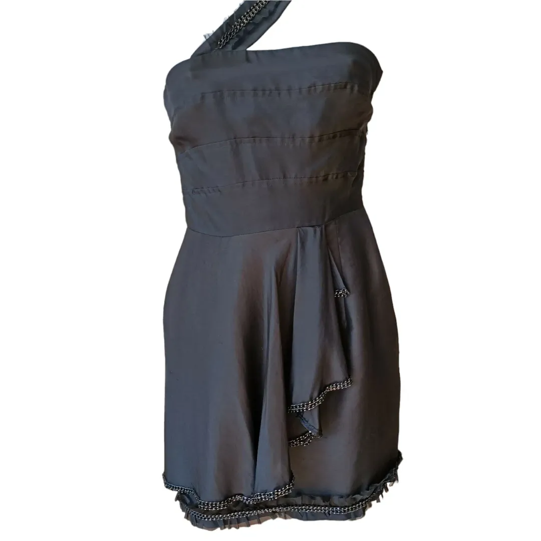 Rachel Gilbert One Shoulder Silk Mini Dress Black Size 0 / AU 6 for rent on The Volte - main image