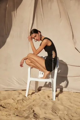 Misha Kendy Bonded Crepe Mini Dress Black Size 12 for rent on The Volte - image 3