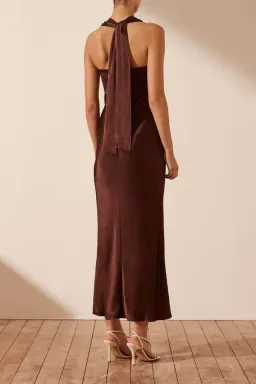 Shona Joy Lana Ruched Halter Midi Dress in Cocoa Size 14 for rent on The Volte - image 3