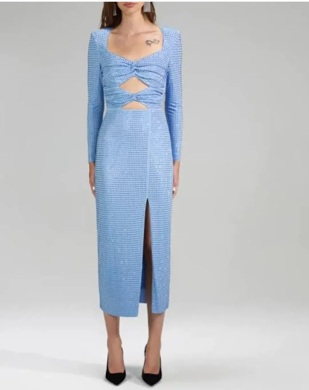 Self Portrait Rhinestone Cutout Midi Dress Blue Size S / AU 8 for rent on The Volte - main image