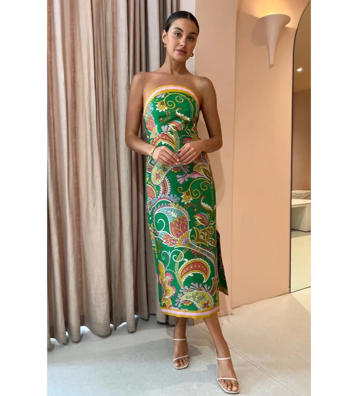 Alemais Marion Bodice Strapless Midi Green Dress Emerald Size 8 for rent on The Volte - main image