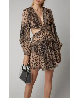 Zimmermann Allia Cutout  Chiffon Mini Dress Leopard-print Size 1/ AU 10 for rent on The Volte - image 1