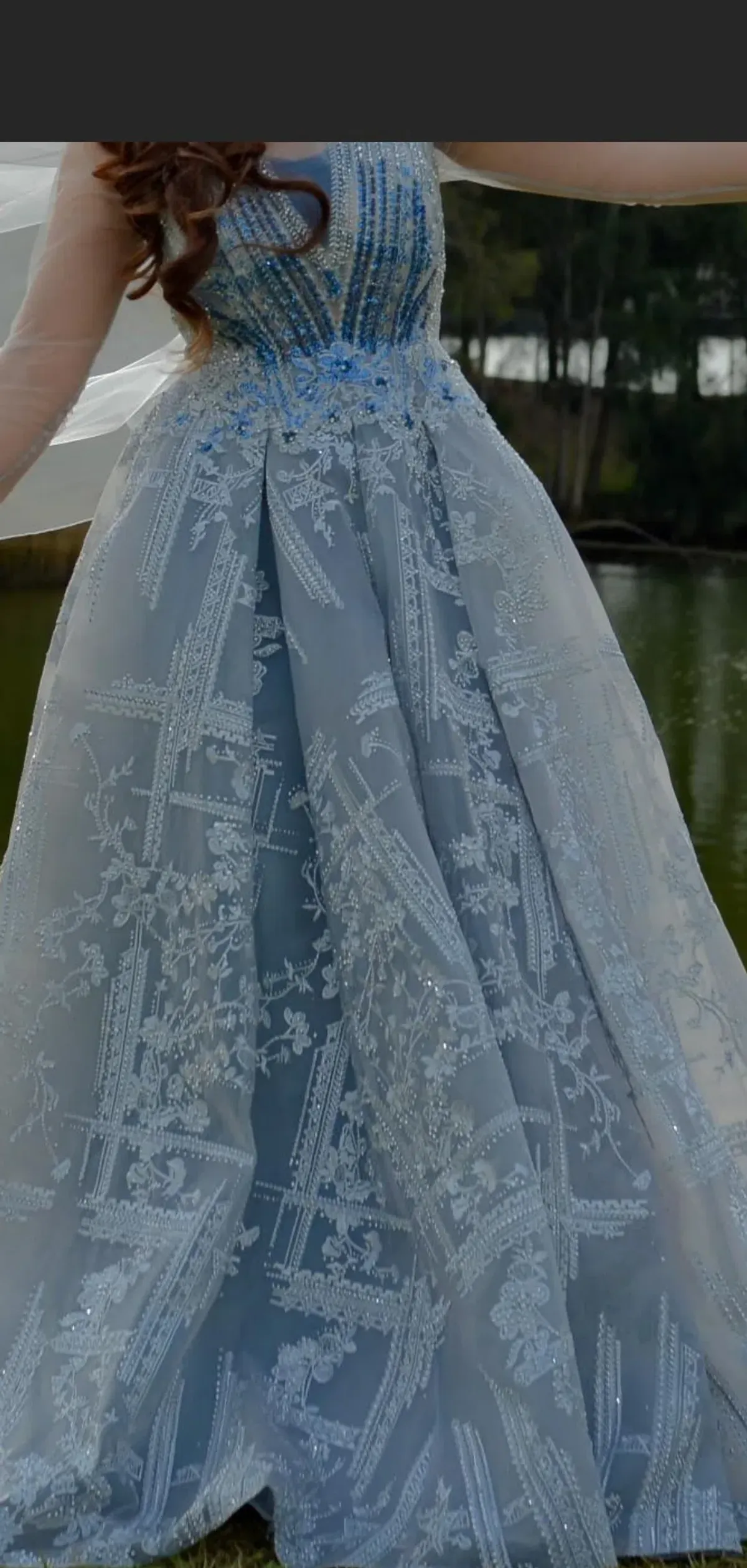 Stunning Silver Engagement ball gown size small for rent on The Volte - main image
