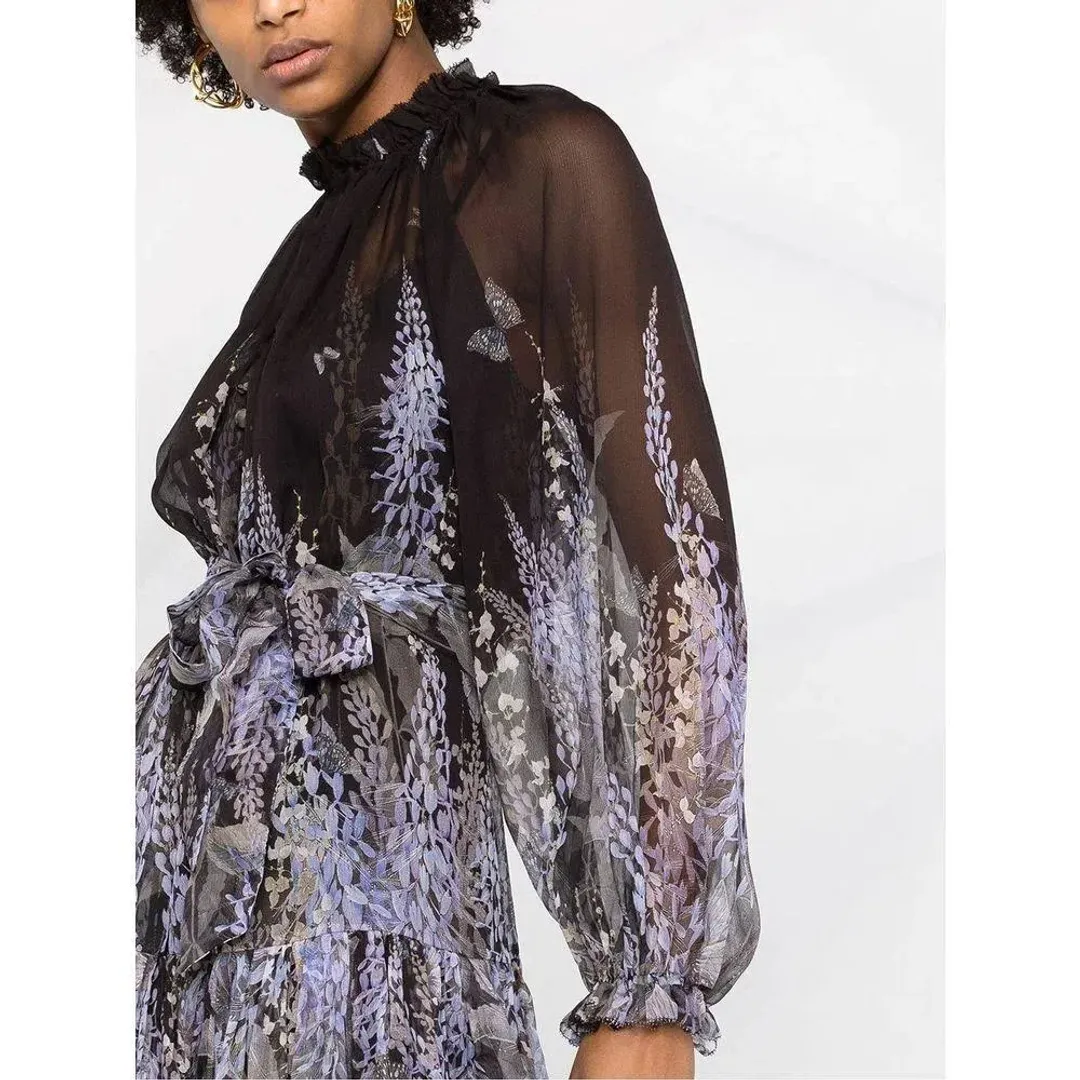 Zimmermann Botanica Lantern Mini Dress Black Lavender Tea Size 1 / AU 10 for rent on The Volte - main image