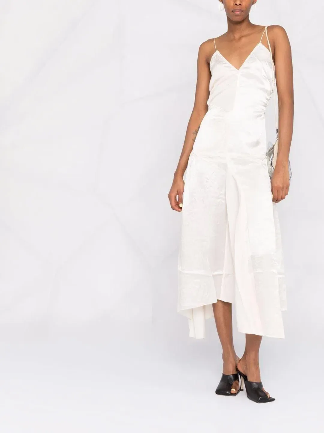 Acne Studios Ruched Panelled Satin Midi Dress in Neutral Size XS /  AU 6 for rent on The Volte - main image