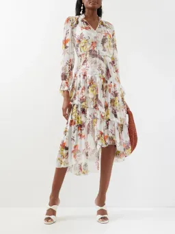 Zimmermann Matchmaker Tiered Midi Dress Ivory Tropical Floral Size 0P / AU 6 for rent on The Volte - image 1