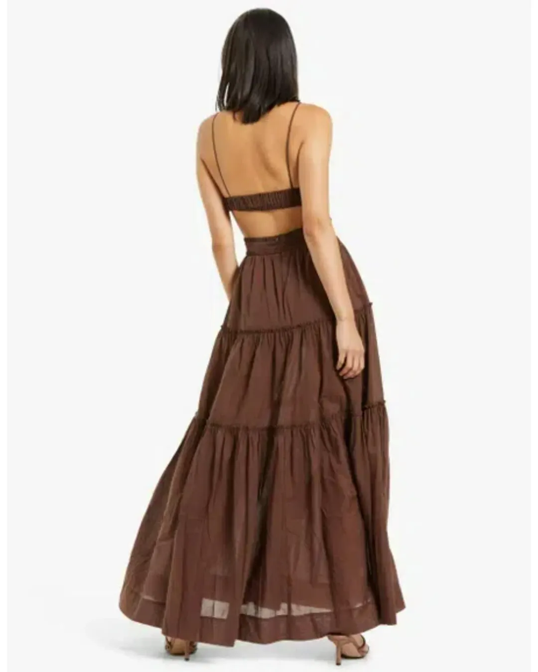 Bec & Bridge Carla V Maxi Dress in Chocolate Brown Size AU 6 for rent on The Volte - main image