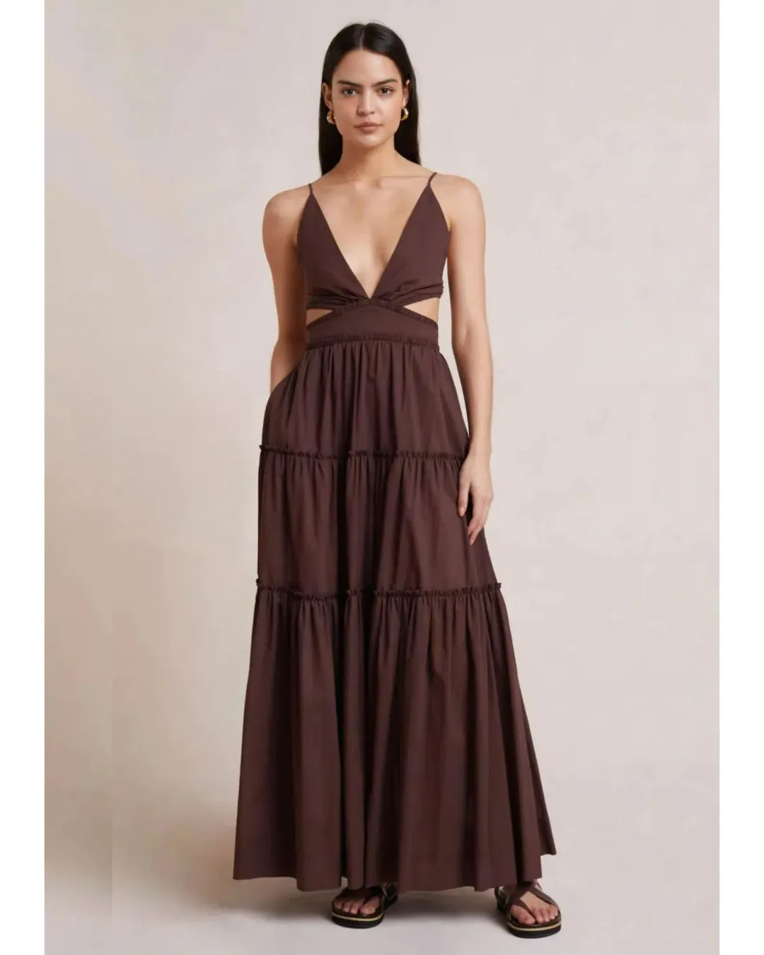 Bec & Bridge Carla V Maxi Dress in Chocolate Brown Size AU 6 for rent on The Volte - main image