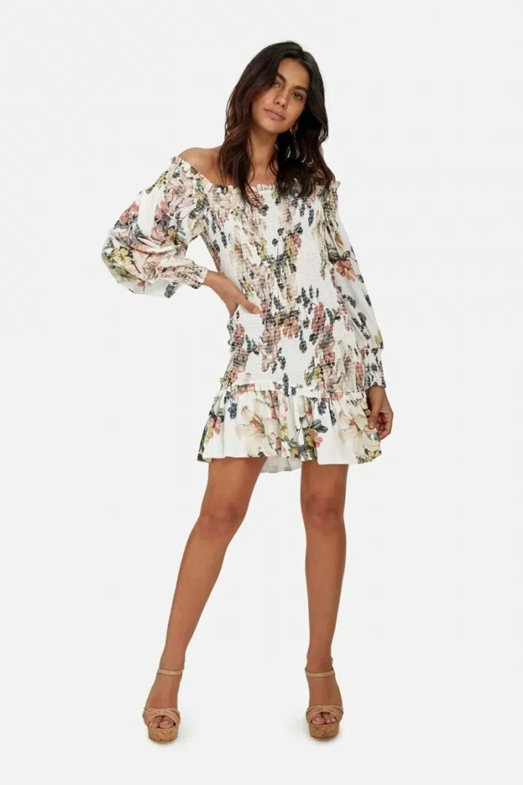 Sheike Fifi Shirred Mini Dress Floral Size 10 for rent on The Volte - main image