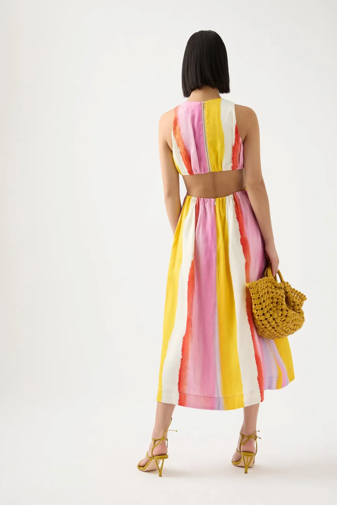 Aje Imagination Cut Out Midi Dress Aurora Stripe Size AU 14 for rent on The Volte - main image