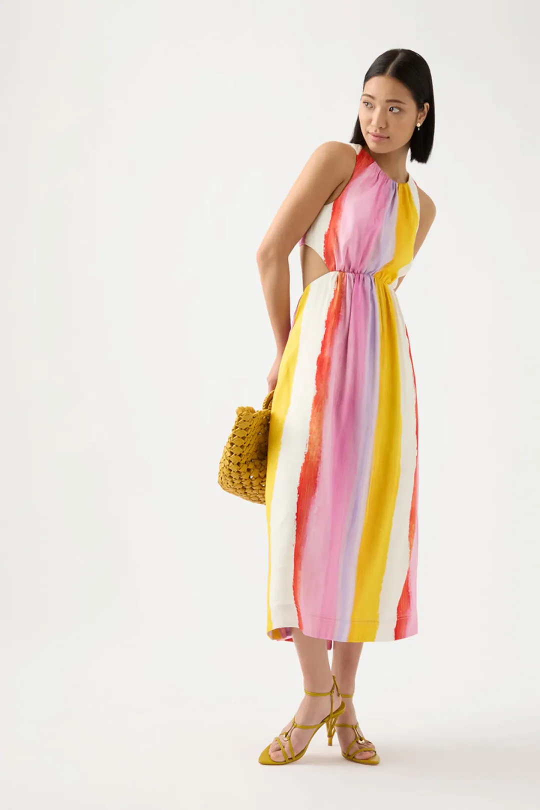 Aje Imagination Cut Out Midi Dress Aurora Stripe Size AU 14 for rent on The Volte - main image