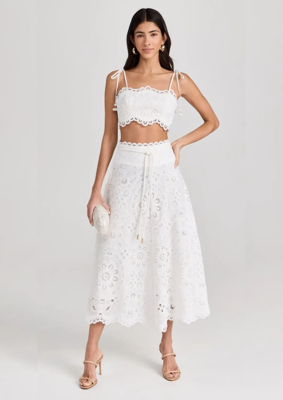 Zimmermann Ottie Embroidered Bodice & Flared Skirt Set Ivory Size 1 / AU 10 for rent on The Volte - main image