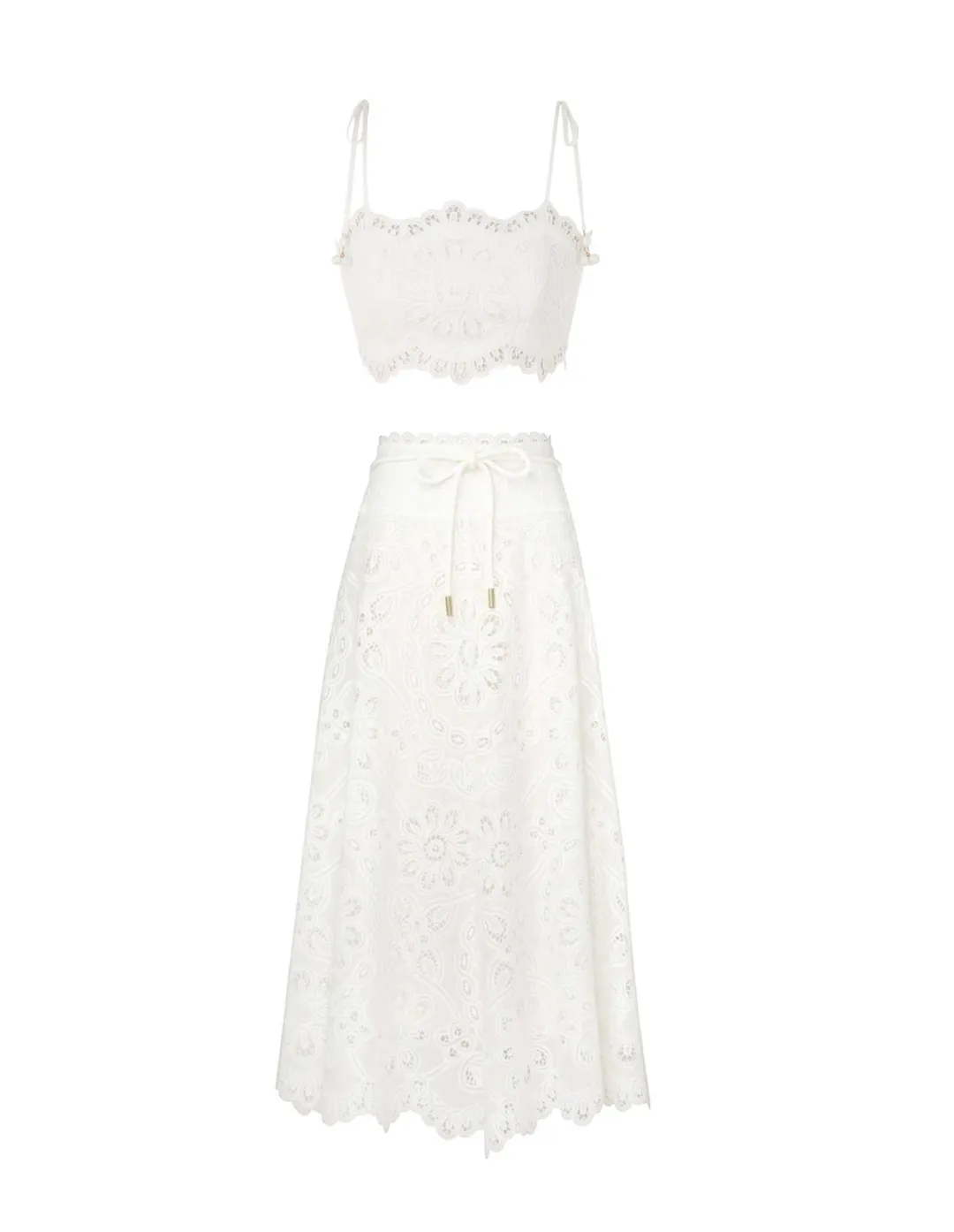 Zimmermann Ottie Embroidered Bodice & Flared Skirt Set Ivory Size 1 / AU 10 for rent on The Volte - main image
