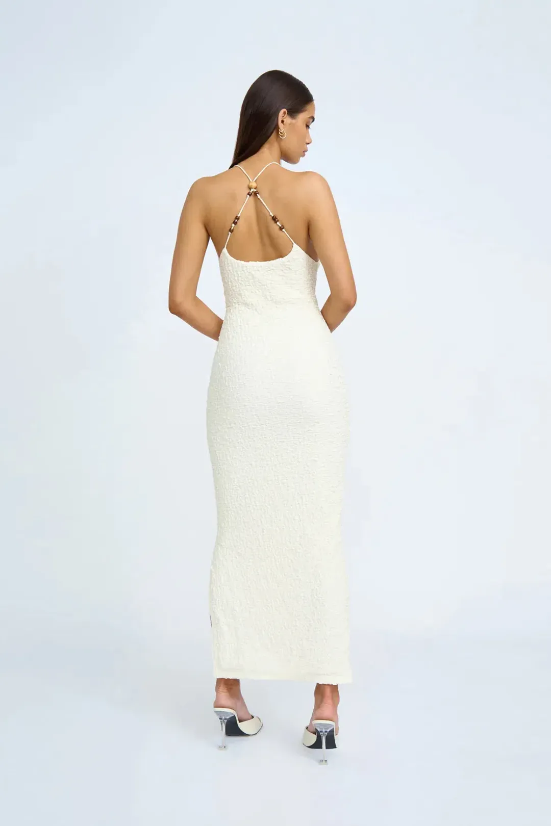 By Johnny Bianca Bias Bead Midi Dress In Ivory Size 8 for rent on The Volte - main image