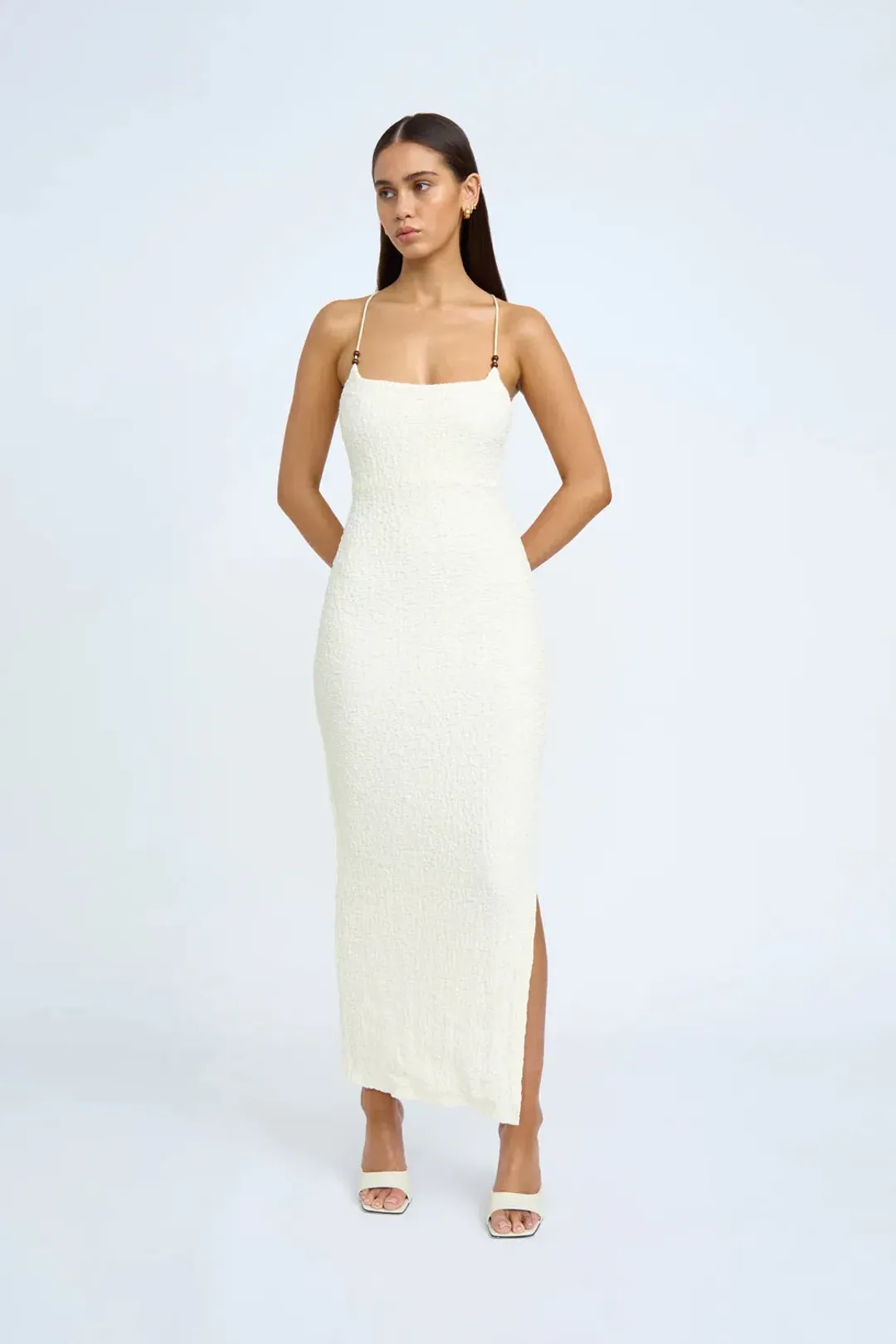 By Johnny Bianca Bias Bead Midi Dress In Ivory Size 8 for rent on The Volte - main image