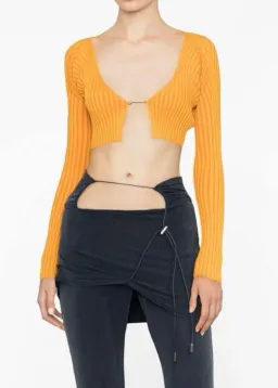 Jacquemus Logo Embelished Cropped Cardigan in Orange Size XS / AU 6 for rent on The Volte - image 2