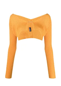 Jacquemus Logo Embelished Cropped Cardigan in Orange Size XS / AU 6 for rent on The Volte - image 3