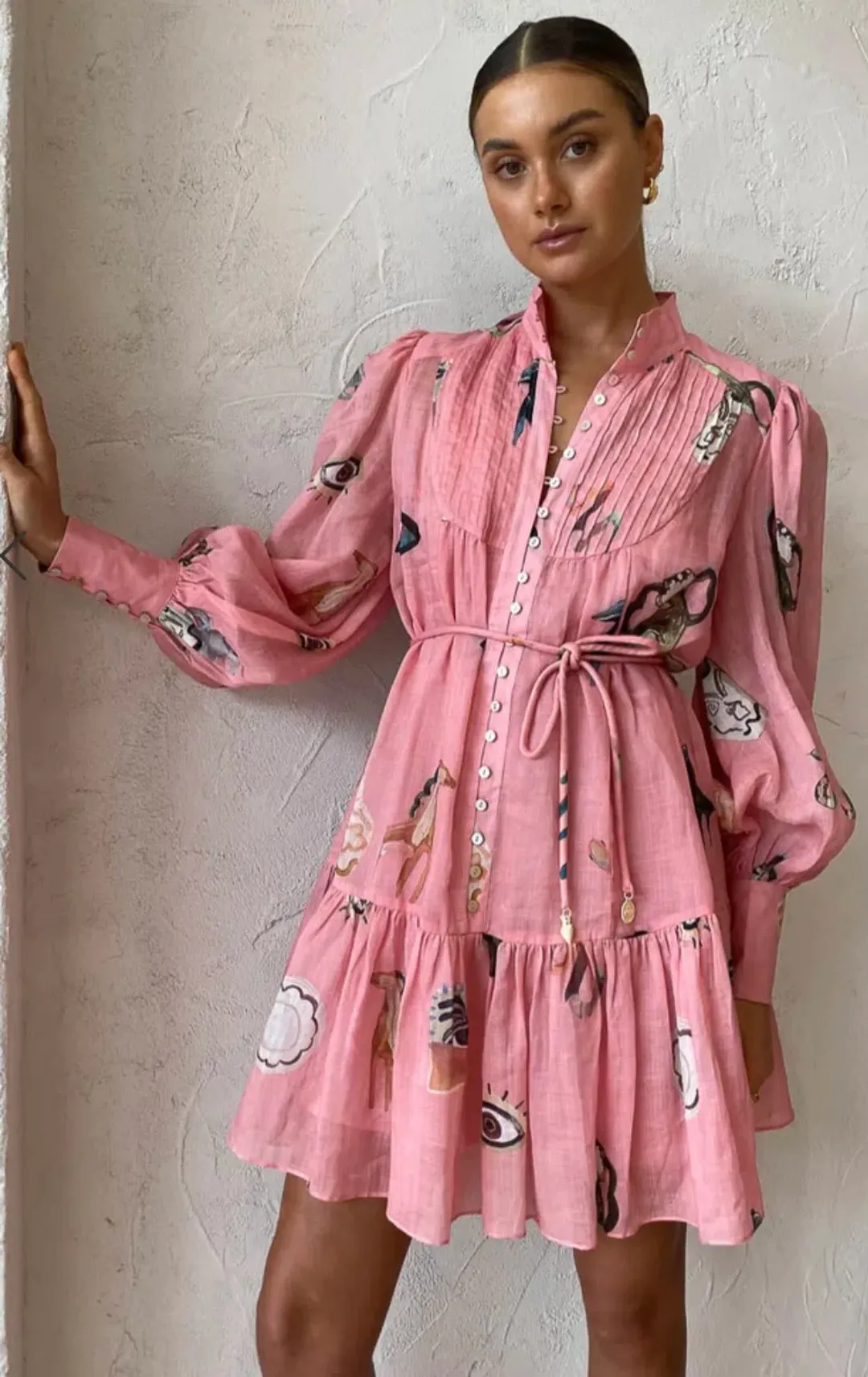 Alemais Cleo Smock Mini Dress Pink Size 14 for rent on The Volte - main image