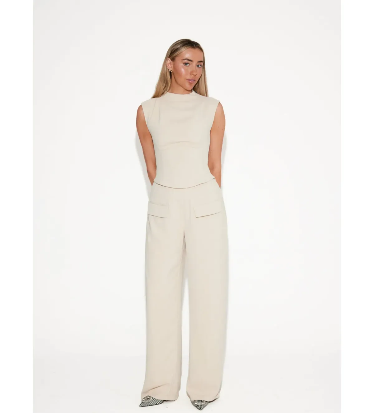 Odd Muse The Ultimate Muse Sleeveless Top andMuse Wide Leg Trousers Oat Size 6 for rent on The Volte - main image