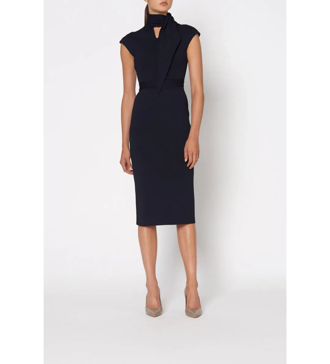 Scanlan Theodore The Crepe Knit Cravat Dress Navy Size XS/AU 6 for rent on The Volte - main image