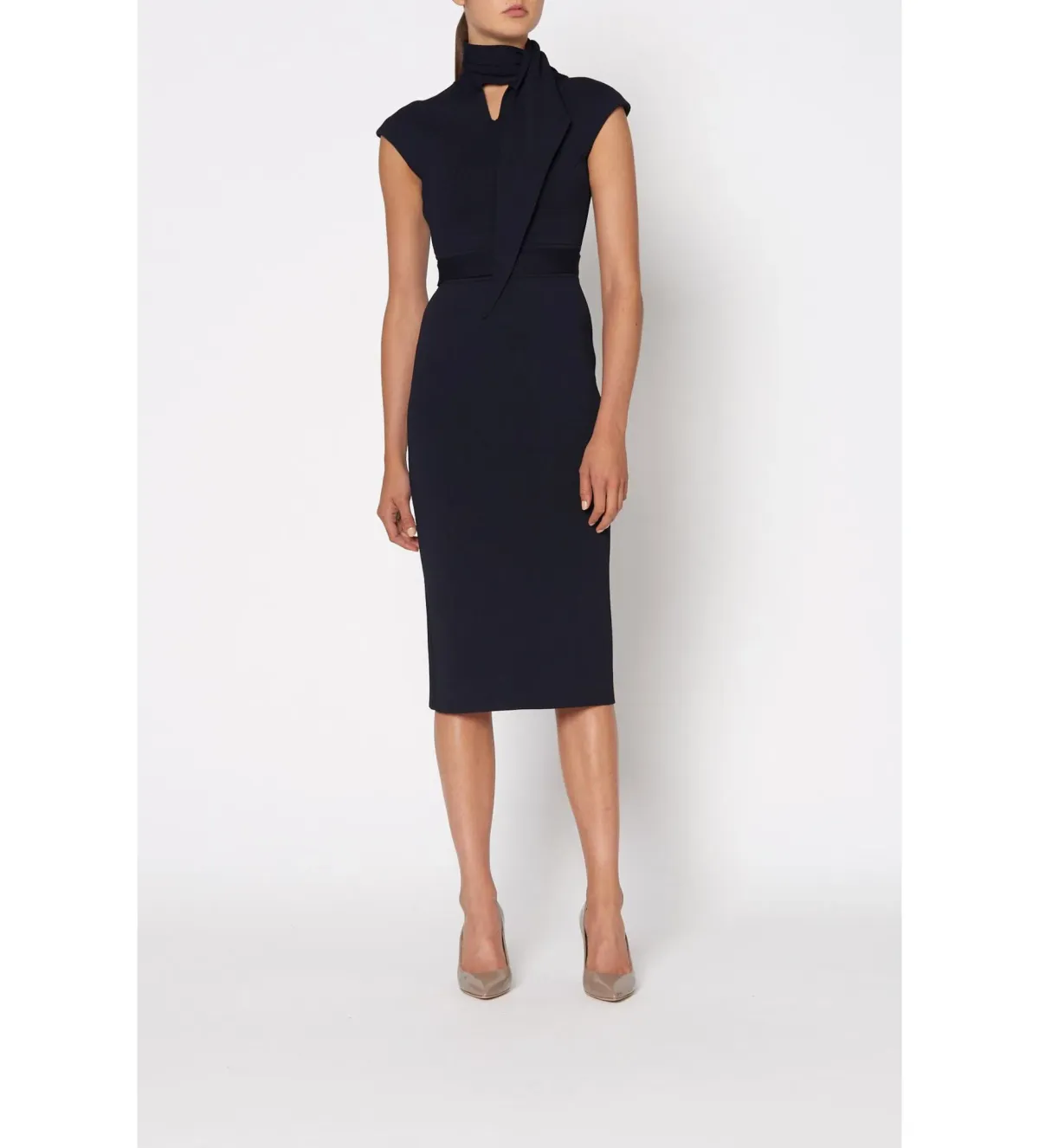 Scanlan Theodore The Crepe Knit Cravat Dress Navy Size XS/AU 6 for rent on The Volte - main image